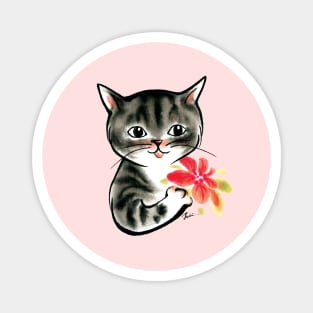 Cat with flower to mom Magnet